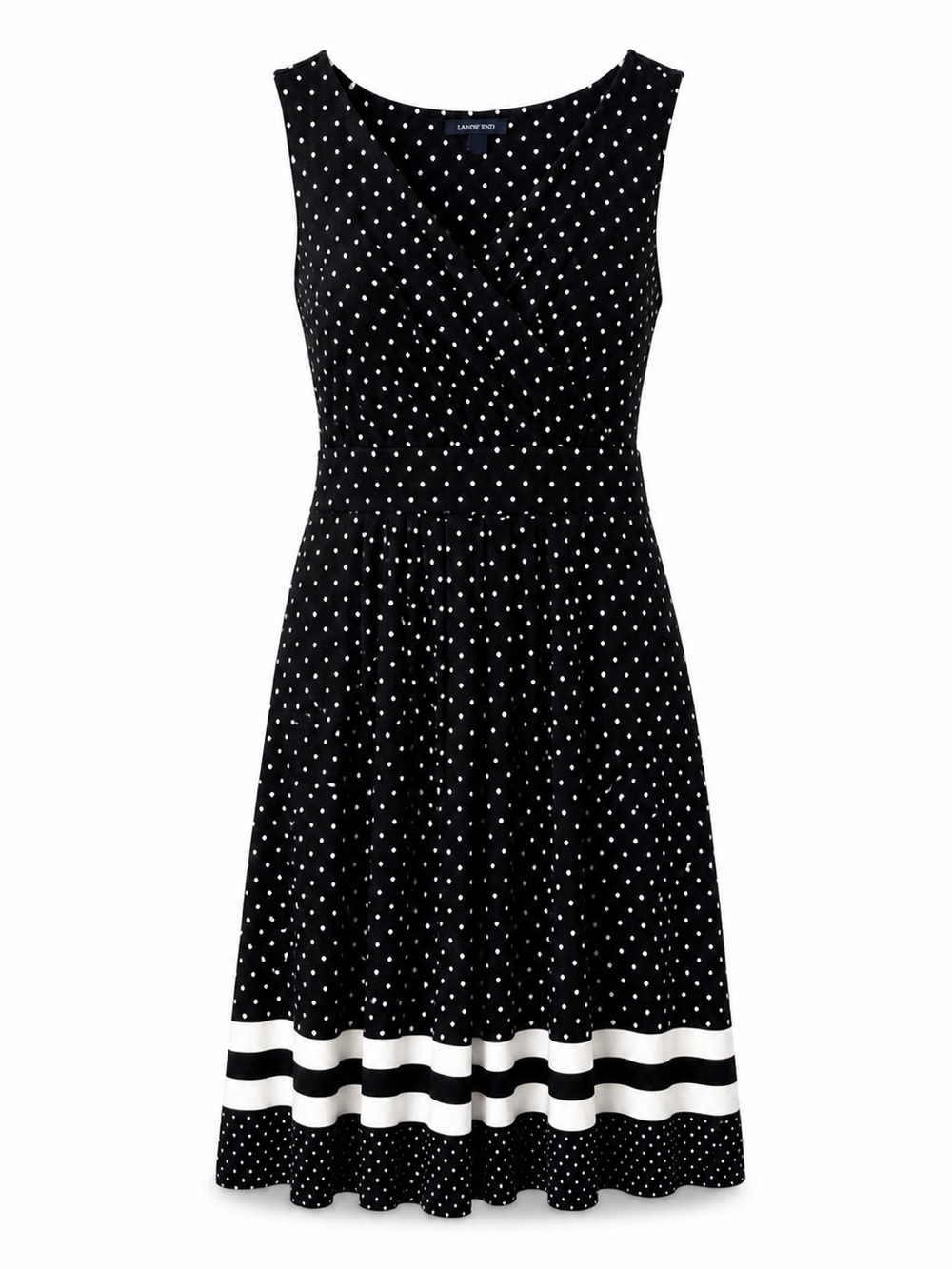 Classic Lands' End Black & White Polka Dot Fit-and-Flare Midi Dress Size S